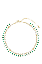 Round Chain Dangle Collar Necklace, Gold-Plated Brass, Emerald & Cubic Zirconia